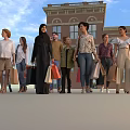 Diverse Group of People Holding Shopping Bags Standing in Front of Building