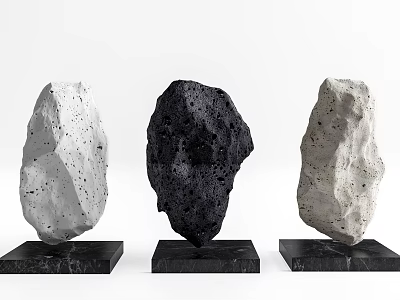 Modern Natural Stone Decorative Ornament Set with Black White Beige Pieces and Marble Bases 3d model