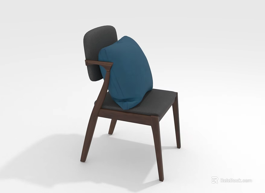 Elegant Wooden Chair With Gray Seat Backrest And Blue Pillow On Brown Legs 3d model 