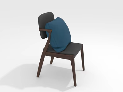 Elegant Wooden Chair With Gray Seat Backrest And Blue Pillow On Brown Legs 3d model
