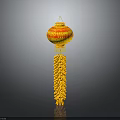 Traditional Chinese Woven Lantern With Yellow Red Color And Decorative Tassel Bottom