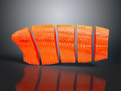 Fresh Raw Orange Salmon Slices with Smooth Texture and Shiny Surface 3d model