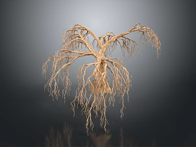 Wooden Stone Tree Sculpture With Intricate Branches Roots And Detailed Gray Background 3d model