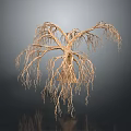 Wooden Stone Tree Sculpture With Intricate Branches Roots And Detailed Gray Background