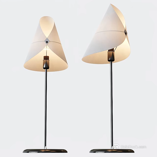 Modern Contemporary Floor Lamps With Conical Linen Shades And Metal Poles 3d model 