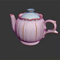 White Ceramic Teapot With Gold Trim Pumpkin Shape Scalloped Lid And Curved Handle