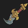 Fantasy Weapon Featuring Golden Ornament Red Handle And Silver Sharp Blade Design 3d model