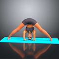 Child Practicing Yoga Handstand Pose In Inverted V Shape On Blue Exercise Mat