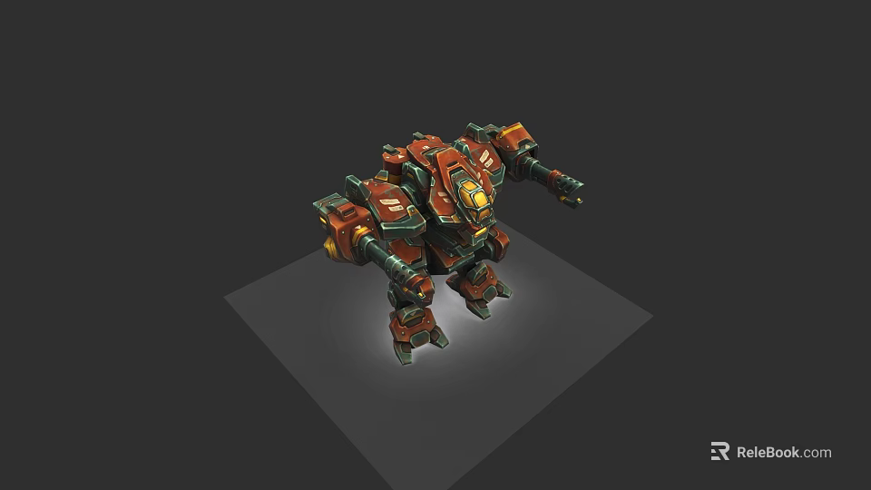 Game Movie Character Mechanical Robot With Red Orange Color Scheme And Armored Design 3d model 