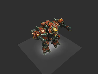 Game Movie Character Mechanical Robot With Red Orange Color Scheme And Armored Design 3d model