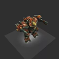 Game Movie Character Mechanical Robot With Red Orange Color Scheme And Armored Design