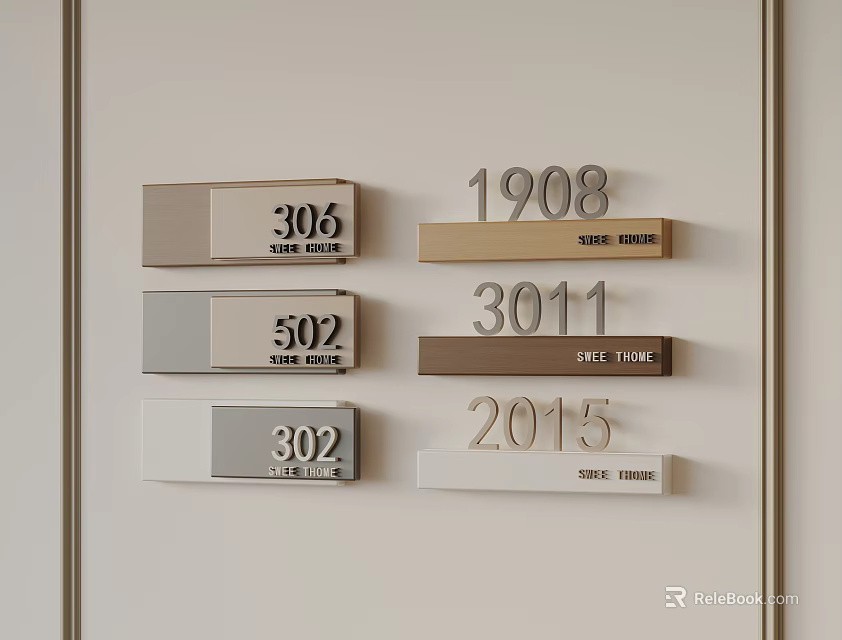 House Numbers Collection With Stone Beige Grey Brown And Light Grey Designs 3d model 