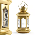 Golden Traditional Table Lamp With Crescent Moon Top And Star Pattern Glass Panels