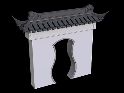 Traditional Chinese Building Exterior Wall Featuring Classic Eaves Tile Roof And Curved Archway 3d model