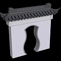 Traditional Chinese Building Exterior Wall Featuring Classic Eaves Tile Roof And Curved Archway