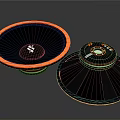 Modern Black And Orange Circular Electronic Speakers With Stylish Design