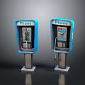 Blue Public Phone Booths With Retro Design And Metal Base For Communication
