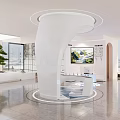 Modern Elegant Lobby Interior With White Horse Sculpture Marble Floor And Circular Design