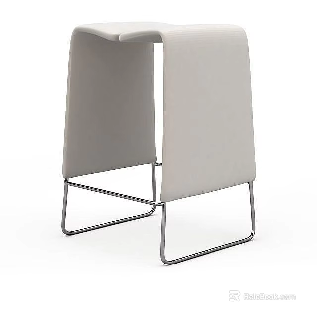 Modern Stylish Stool With Gray Upholstered Seat And Metal Frame Design 3d model 