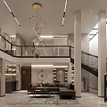Modern Duplex Living Room Interior Design With Spiral Staircase And Hanging Ring Lights