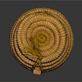 Yellow Woven Storage Baskets Stacked With Rope Knot And Textured Design
