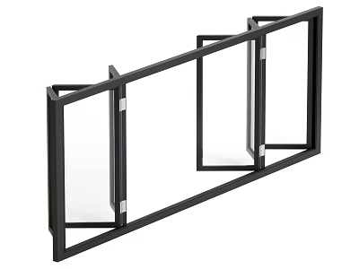 Modern Folding Glass Door With Black Metal Frame And Transparent Panels 3d model