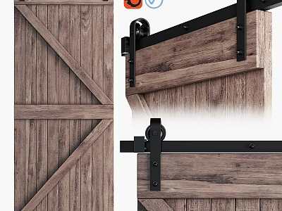 Rustic Wooden Swing Door With Black Metal Hardware And Distressed Finish 3d model