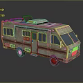 Vintage Recreational Vehicle With Roof Rack Sunroof Windows Door And Striped Design