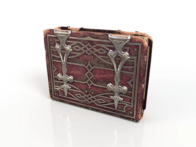 Vintage Burgundy Leather Household Box With Intricate Patterns And Metal Clasps 3d model
