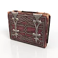 Vintage Burgundy Leather Household Box With Intricate Patterns And Metal Clasps