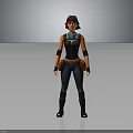 Female Adventurer Character 3D Model With Black Vest Blue Pants And Wrist Guards Standing Pose