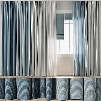 Modern Curtains in Blue and Gray Tones with Window Background 3d model