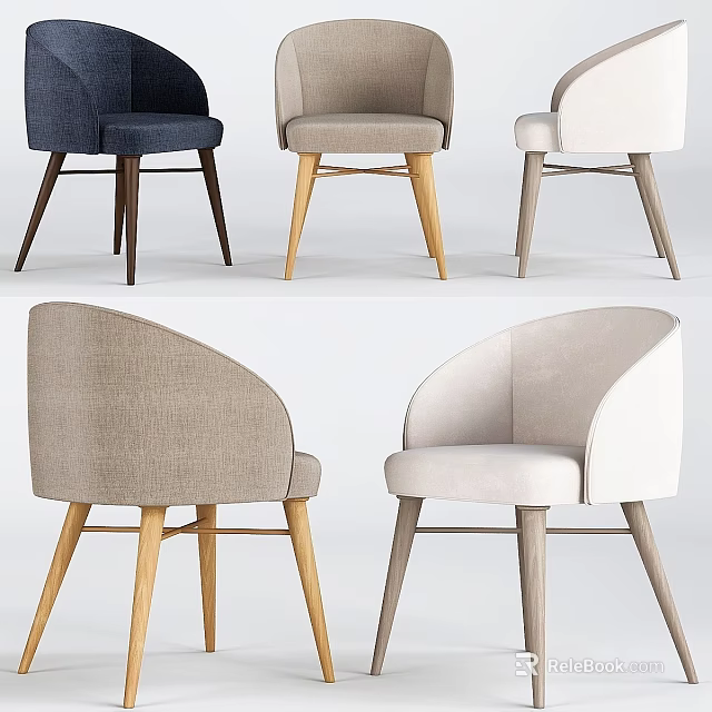 Modern Single Chair Design With Curved Backrest Wooden Legs And Fabric Upholstery 3d model 