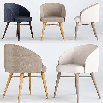 Modern Single Chair Design With Curved Backrest Wooden Legs And Fabric Upholstery 3d model