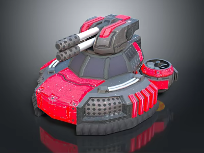 Red And Gray Tank Model With Dual Cannons Side Grille And Reflective Base 3d model