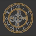 Luxury Mechanical Clock with Golden Frame Roman Numerals and Intricate Gears on Dark Reflective Surface