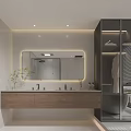 Modern Bathroom Interior With Double Sink Vanity Backlit Mirror And Bathtub