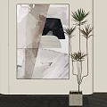 Large Abstract Painting In Modern Interior With Indoor Plant And Minimalist Wall