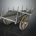 Old Fashioned Wooden Cart with Large Spoked Wheels and Upright Poles