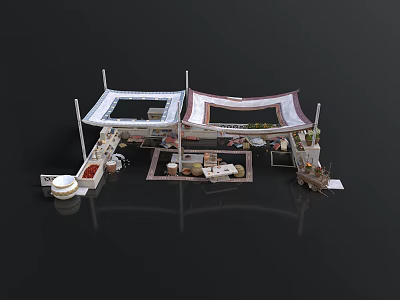 Modern Exhibition Booth Structure With Canopy Tops Display Tables And Seating 3d model