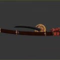Japanese Katana Sword with Red Decorated Handle Brown Scabbard and Silver Blade on Black Background