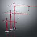 Three Red Tower Cranes In Industrial Construction Site Machinery 3d model