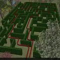 Fun Amusement Park Maze With Green Hedge Paths And Surrounding Trees