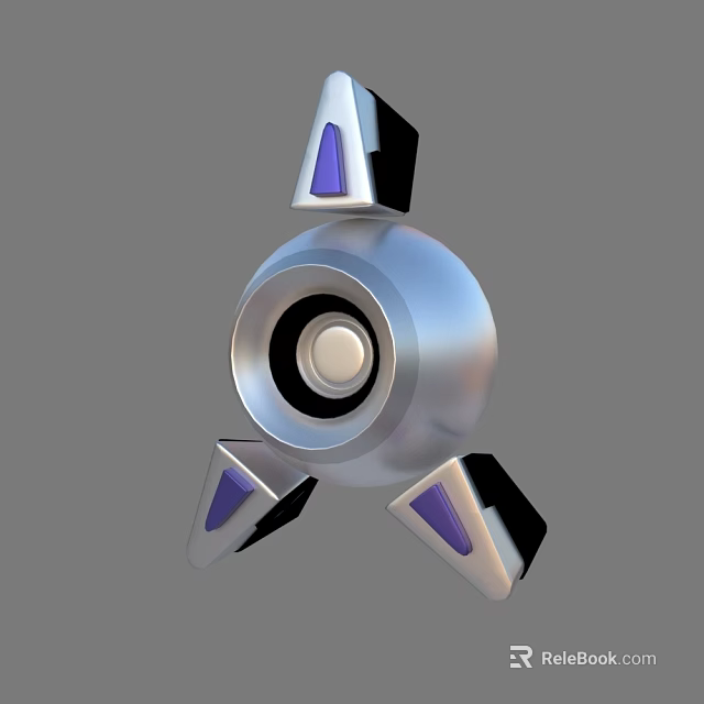 Smart Machine with Spherical Body Triangular Components Purple Details Silver Metallic Finish Central Circular Element 3d model 