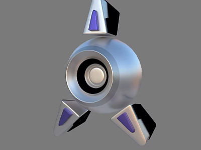 Smart Machine with Spherical Body Triangular Components Purple Details Silver Metallic Finish Central Circular Element 3d model