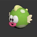 Cute Green Cartoon Game Character With Big Eyes Pink Mouth And White Wings