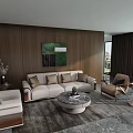 Modern Light Luxury Leather Sofa And Marble Round Coffee Table Set For Elegant Living Room