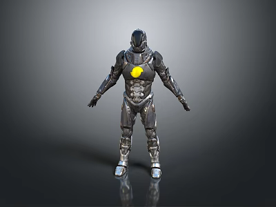 Metal Humanoid Home Decor Figurine With Yellow Circular Chest Emblem 3d model