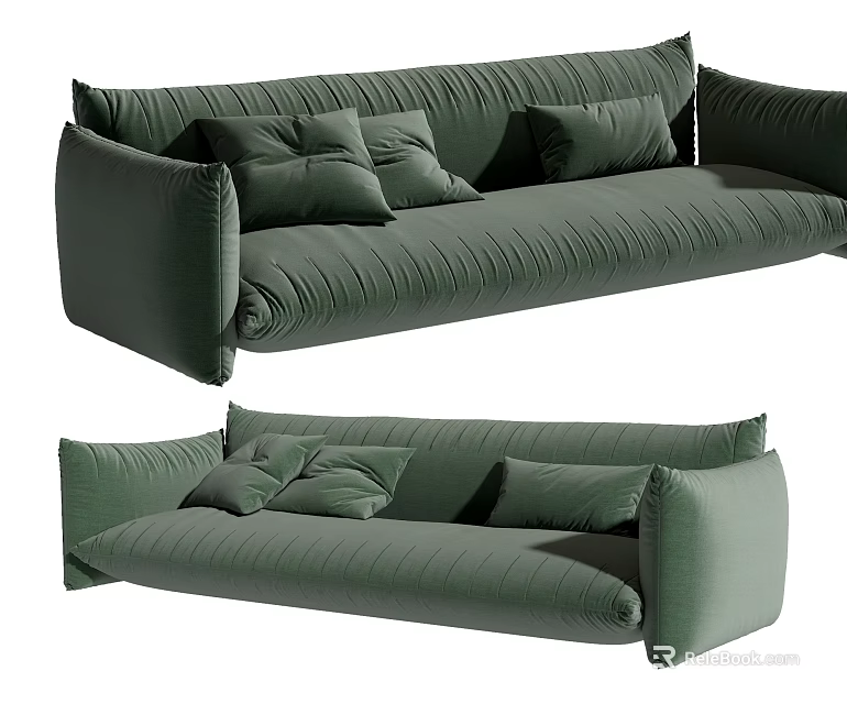 Green Multi Seater Sofa With Plush Cushions Modern Living Room Design 3d model 