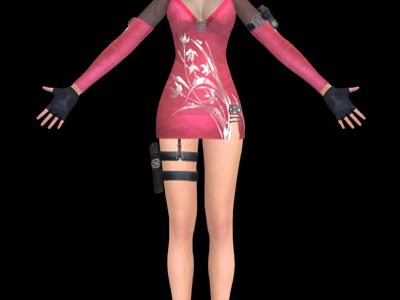Game Character Wearing Pink Dress With White Floral Patterns Long Sleeves Black Gloves Leg Straps 3d model